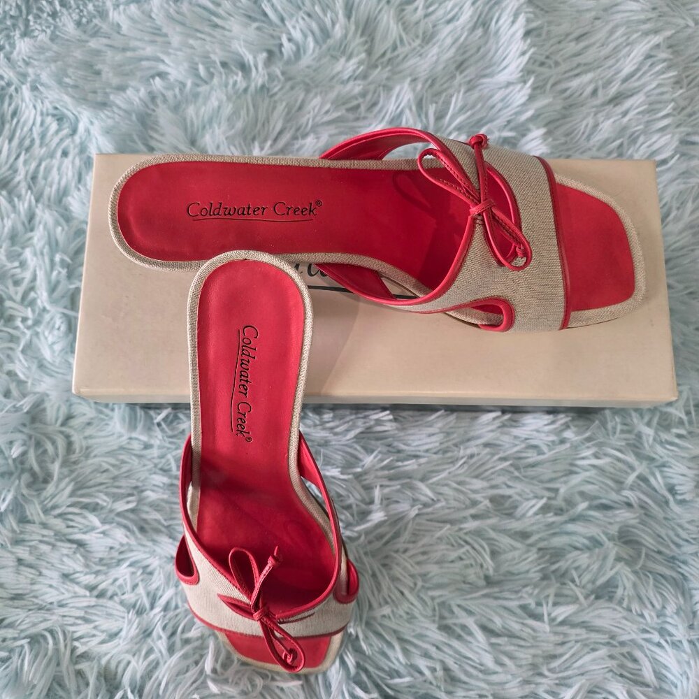 Coldwater Creek Red & Natural Woven Nautical Bow Mules - Size 8M